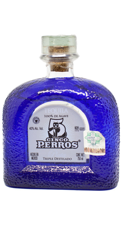 Bottle of Cinco Perros Tequila Plata