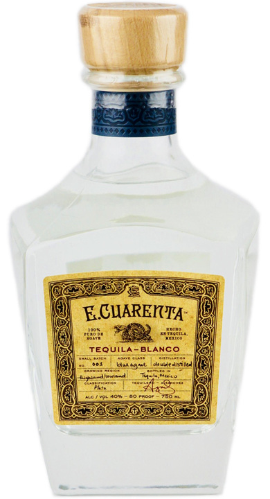 Bottle of E. Cuarenta Tequila Blanco