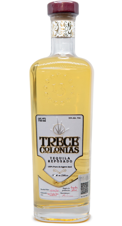 Bottle of Trece Colonias Tequila Reposado