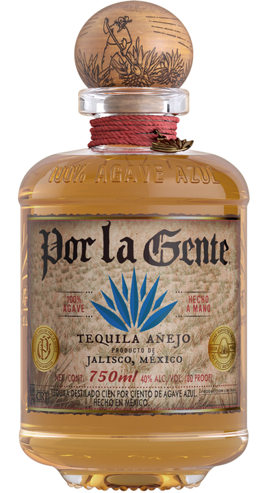 Bottle of Por la Gente Tequila Añejo