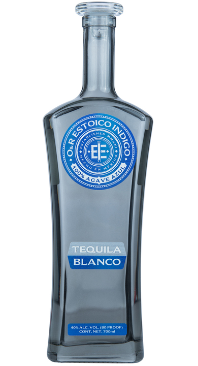 Bottle of Estoico Índigo Tequila Blanco