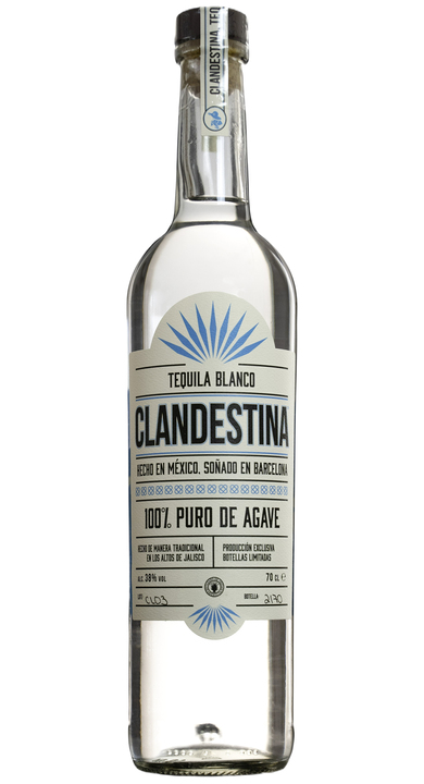 Bottle of Clandestina Tequila Blanco