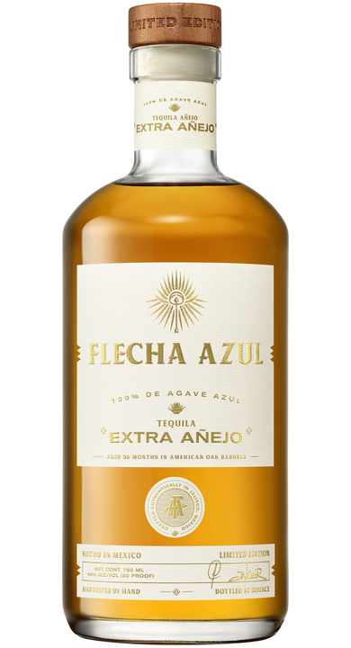 Bottle of Flecha Azul Tequila Extra Añejo