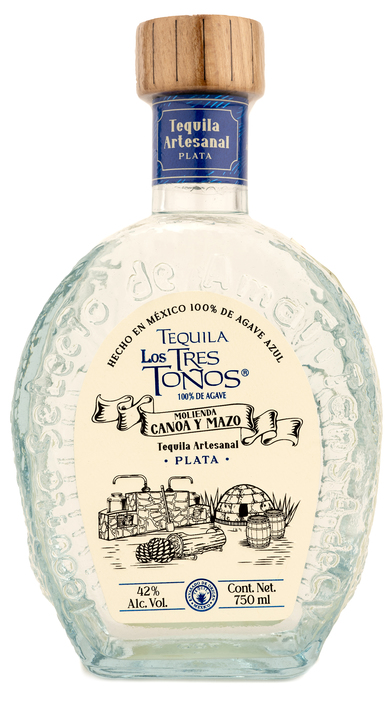 Bottle of Los Tres Toños Tequila Artesanal Plata